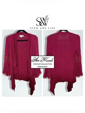 Stem & Vine Burgundy Waterfall Cardigan With Detailed Sleeves